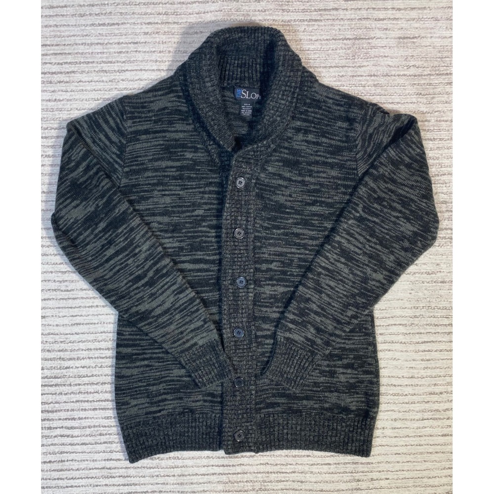 The Slope Shawl Collar Cardigan Sweater Gray Black Space Dye Knit Mens Medium